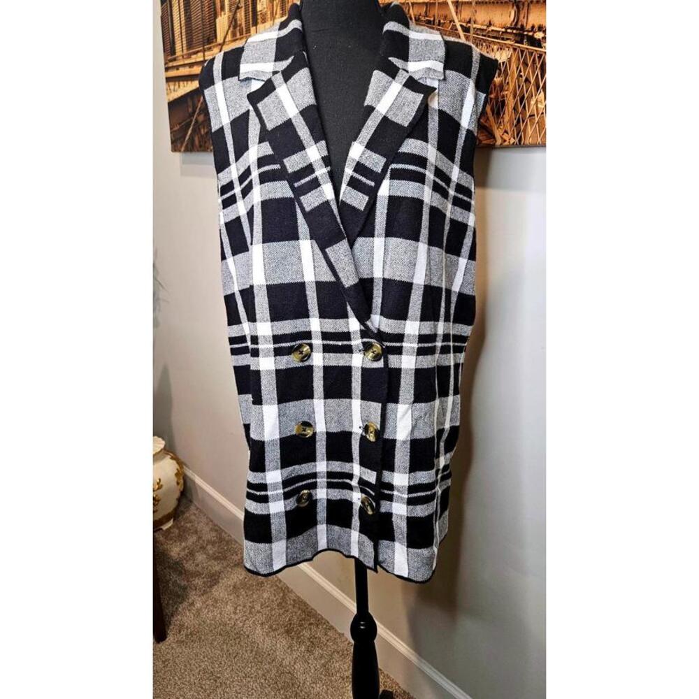 Nwt Marled Black and White Plaid Women's Sweater Vest-XL - Picture 2 of 7